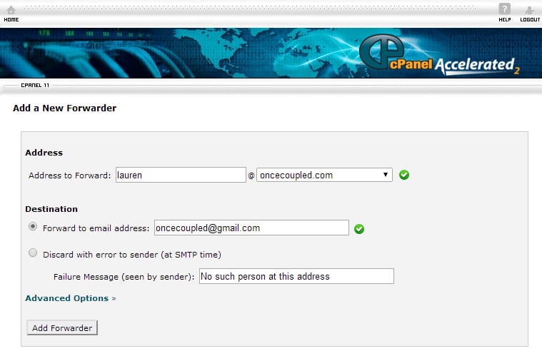 Creating and Using An Email Address at Your Domain Name | oncecoupled.com