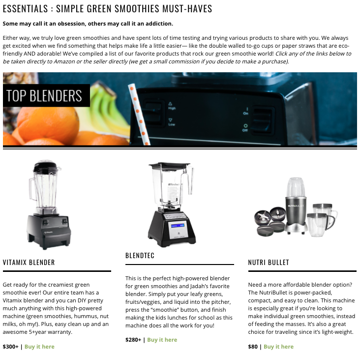 Simple Green Smoothie's Affiliate Sales Page